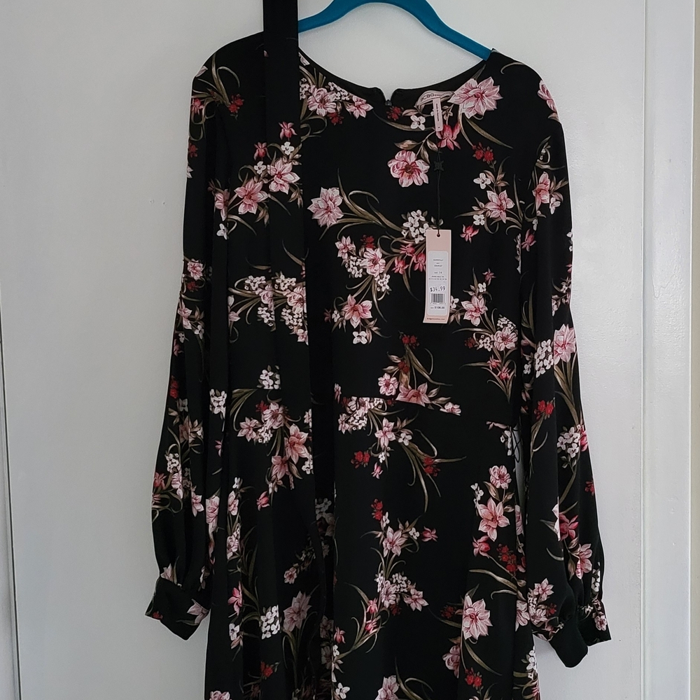 BCBGeneration Black Dress with Pink and Gold Floral Design